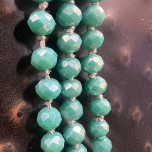 Xtra Long Faceted and Hand knotted Sea Green Beaded Necklace, Dapper Roaring 20s